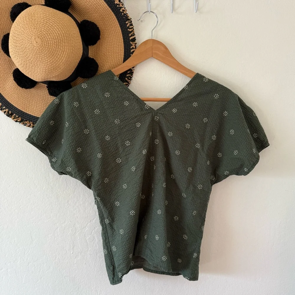 Madewell Forest Green Floral Voile Puff Sleeve Top Size 2